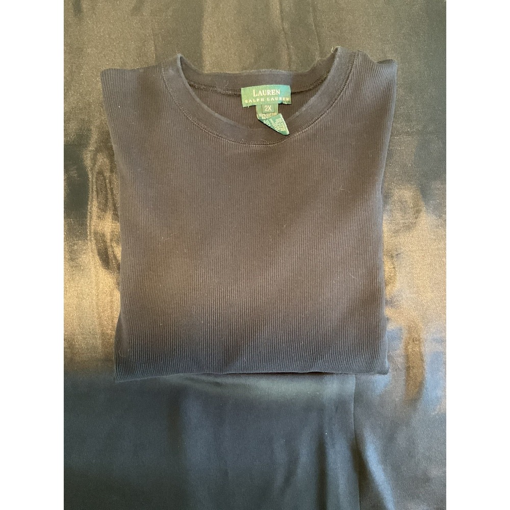 Lauren Ralph Lauren Women's Black 3/4 Sleeve 2X Shirt Top Plus Size Cotton